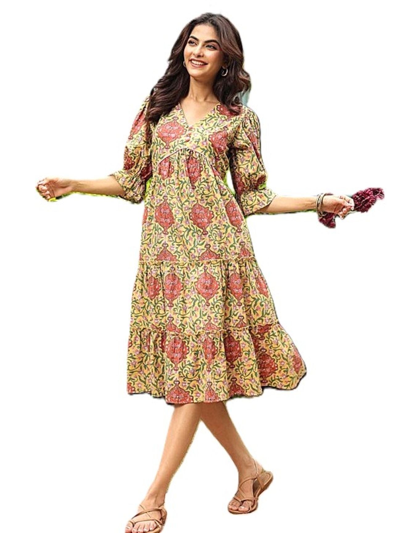 Balloon Sleeve Baby Doll V-neck Solid Top: Special Price
