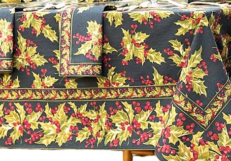 Winterberry Print Tablecloth Sets The Stage For A Festive Holiday Affair. Black (2 sizes)