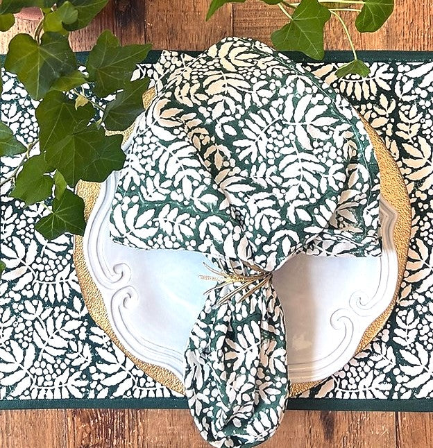 Gathered Garden Placemats in Pine Green - Set of 4