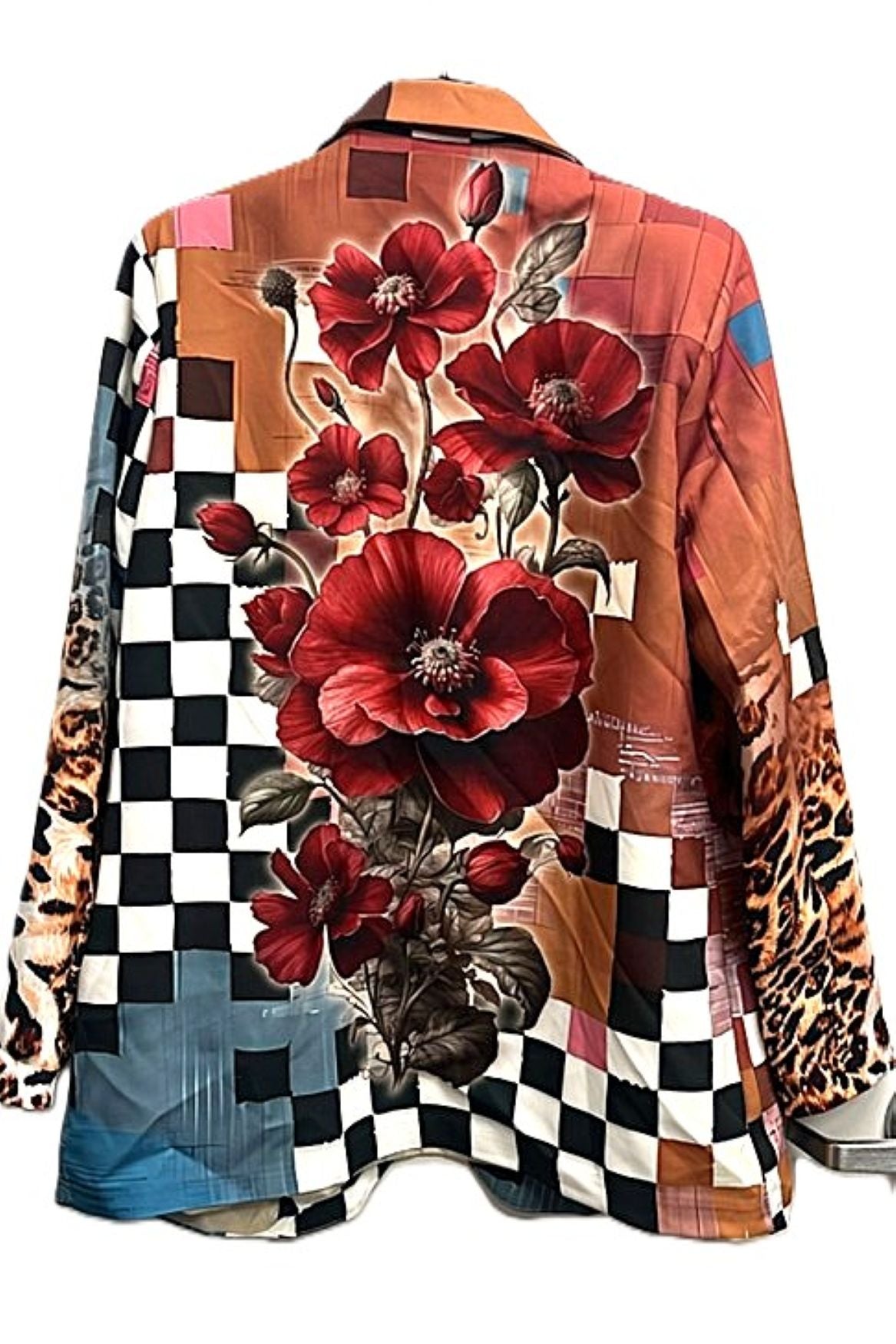 Contemporary Italian Blazer-One Size Art "Frida" Print Blazer (Checkered).