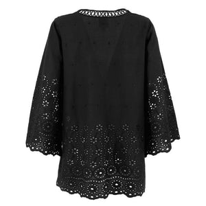 Floral Broderie Specialty Tunic in Black Cotton