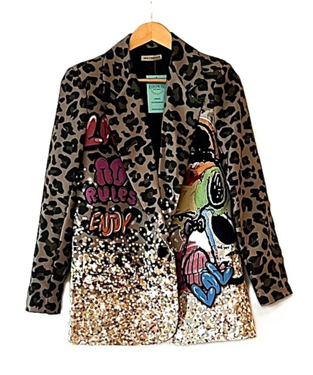 Contemporary One Size Italian "Snoopy" Printed Blazer.  Best Seller.