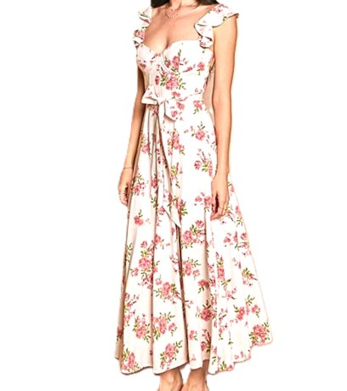 Dresses: Pink Floral Corset Flutter Midi.