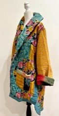 Kantha Bae Drifter Coat: Kantha Comfortable and Warm (Aqua Floral)