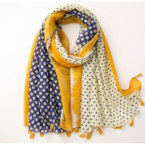 Modern Polka Dot Summer Scarves  (Yellow Navy)