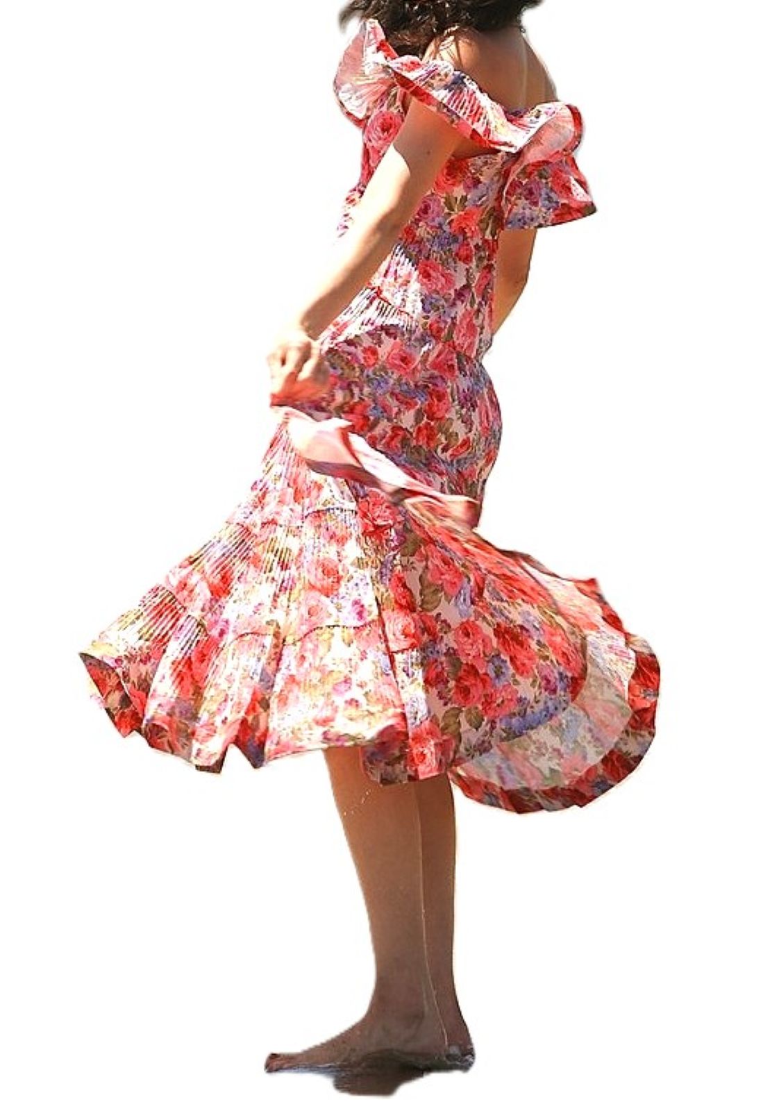 Dresses: Floral Print Tiered & Ruffled Pleats Midi Dress.