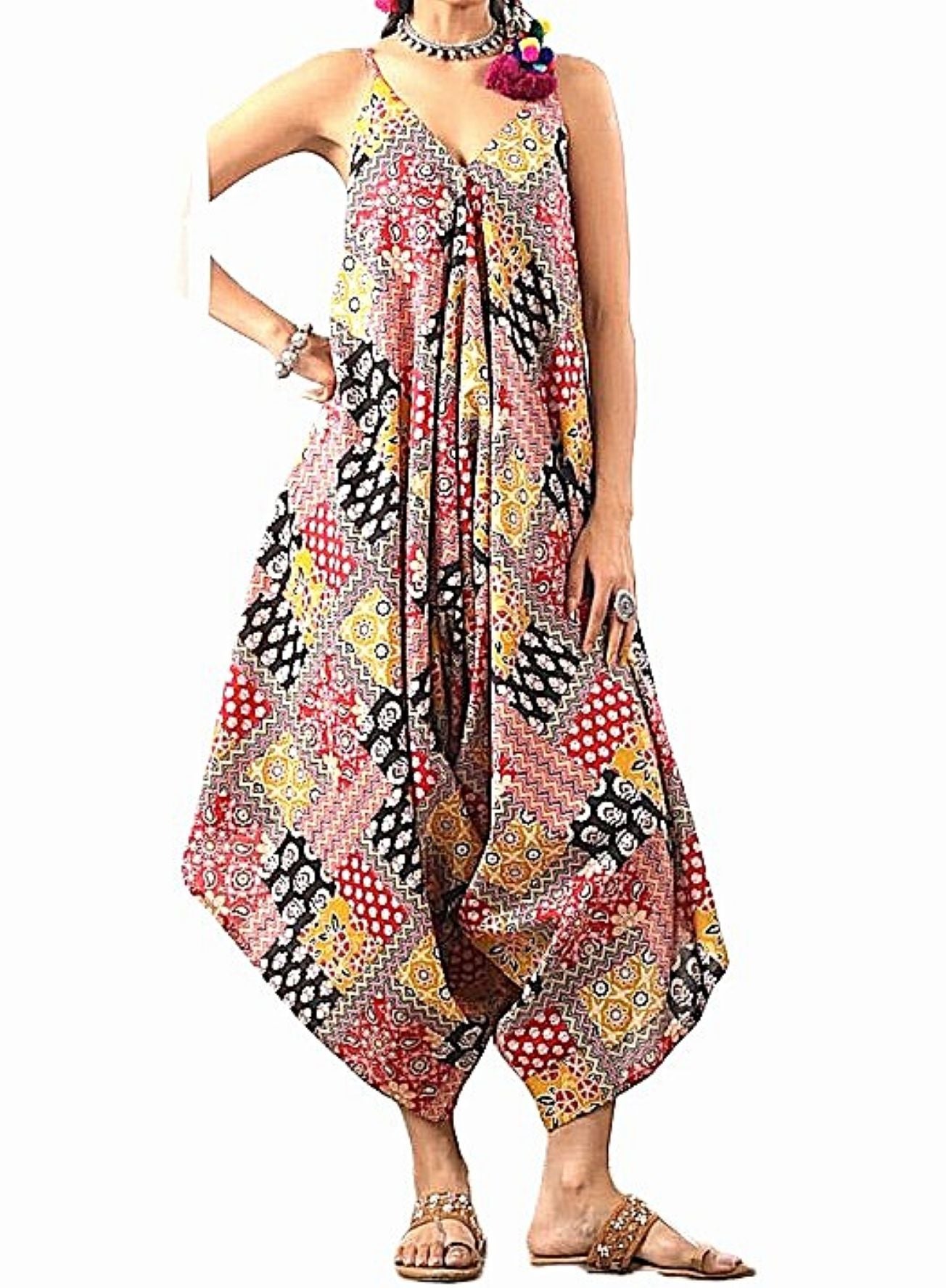 Jumpsuit, Contemporary Handblock Patchwork Print In Cotton