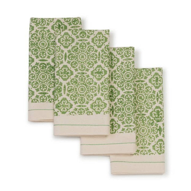 Refined Geometric Block Print, Mosaic Sage Table Cloth And Matching Napkin Sets