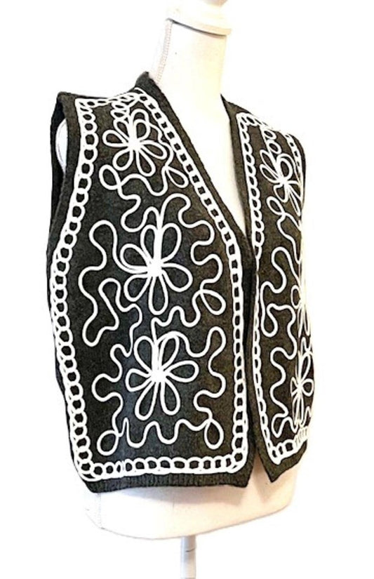Designer Handmade Embroidered Vest Is Classic. (Anthracite)