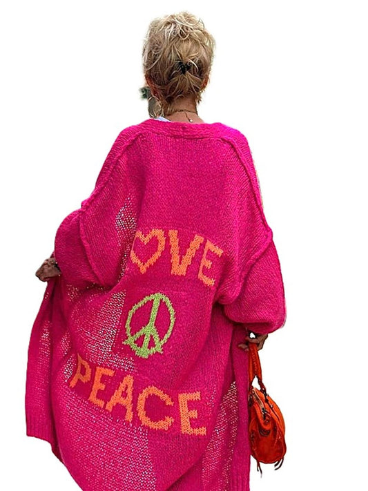 Jacket, Whimsical Love And Peace Knit Cardigan. Boho Fun. Available in 2 Colors.