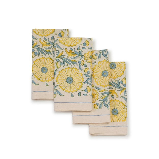 Refined Minimalist Block Print Zinnia Table Cloth And Matching Napkin Sets