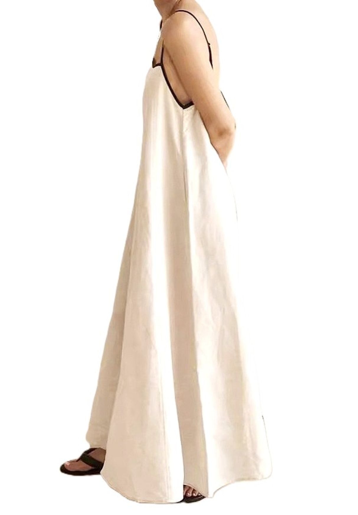 Midi Length Sun Dress Is Stylish And Casual With Black Piping  (Natural)