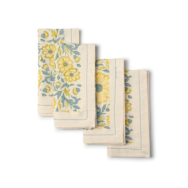 Refined Minimalist Block Print Zinnia Table Cloth And Matching Napkin Sets
