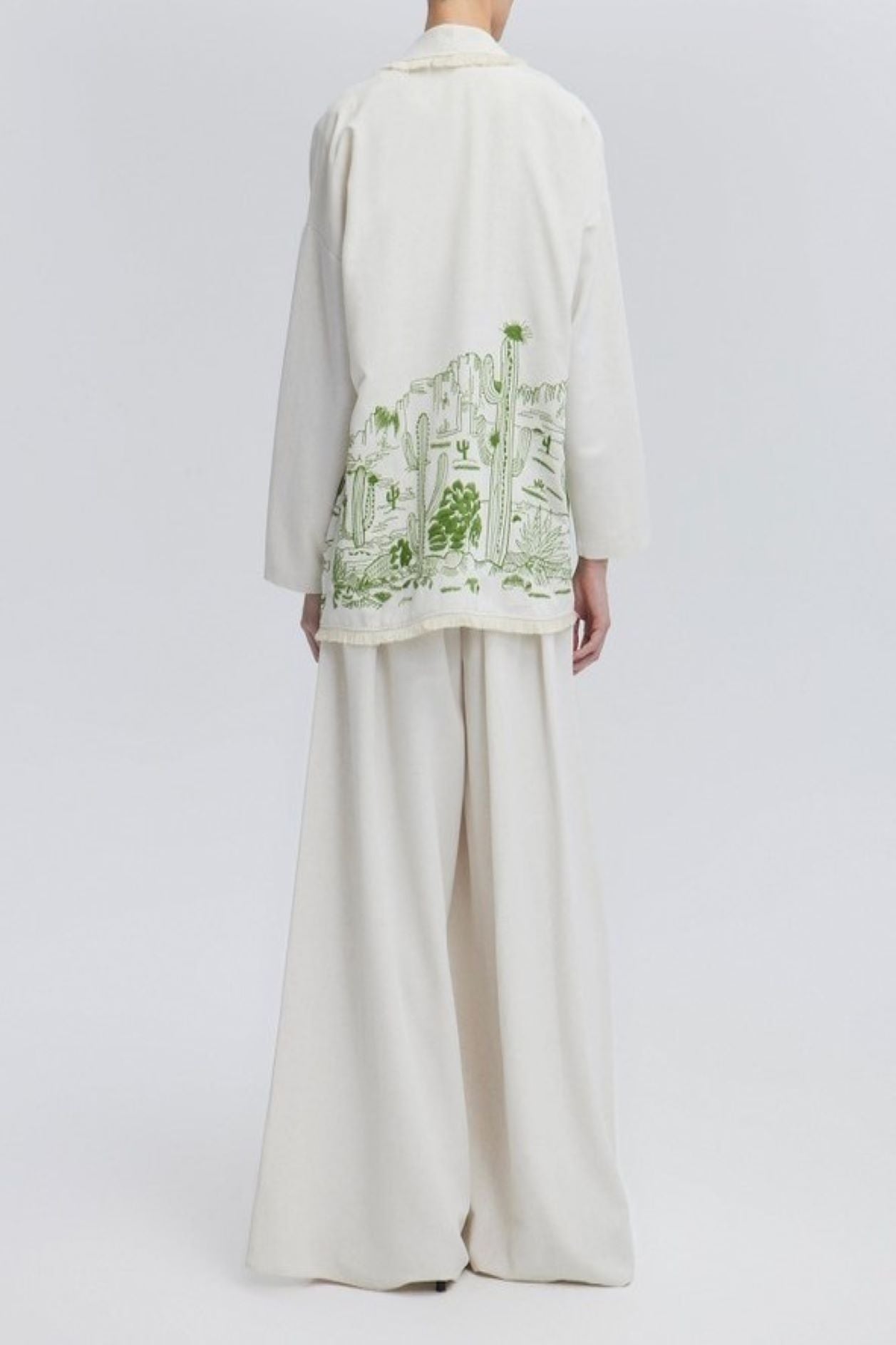 Embroidered Linen Jacket with Fringe Detailing. Desert Scene.