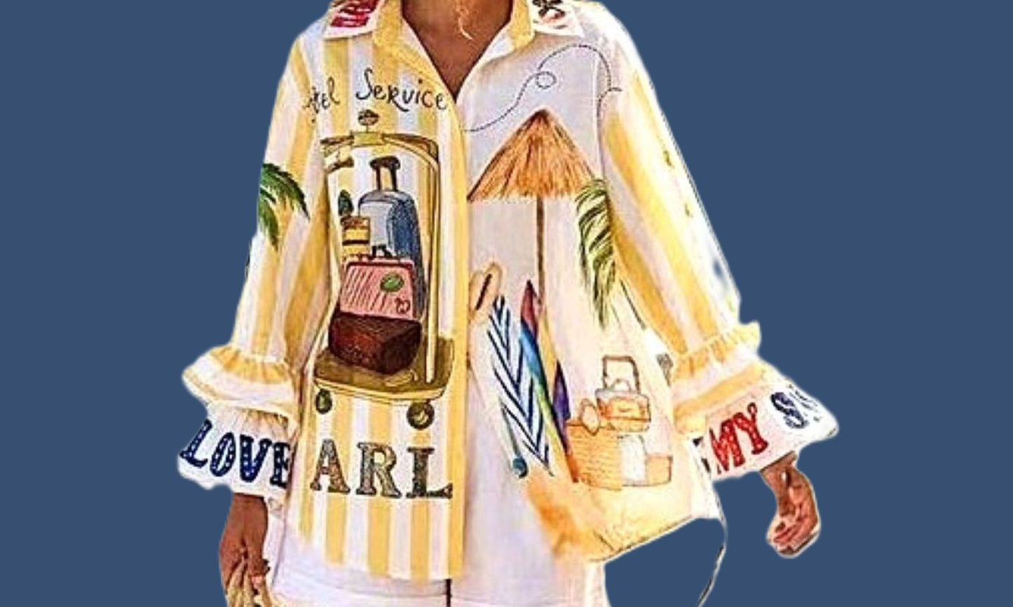 Top, Italian Blouse Steals The Beach Scene. Colorful