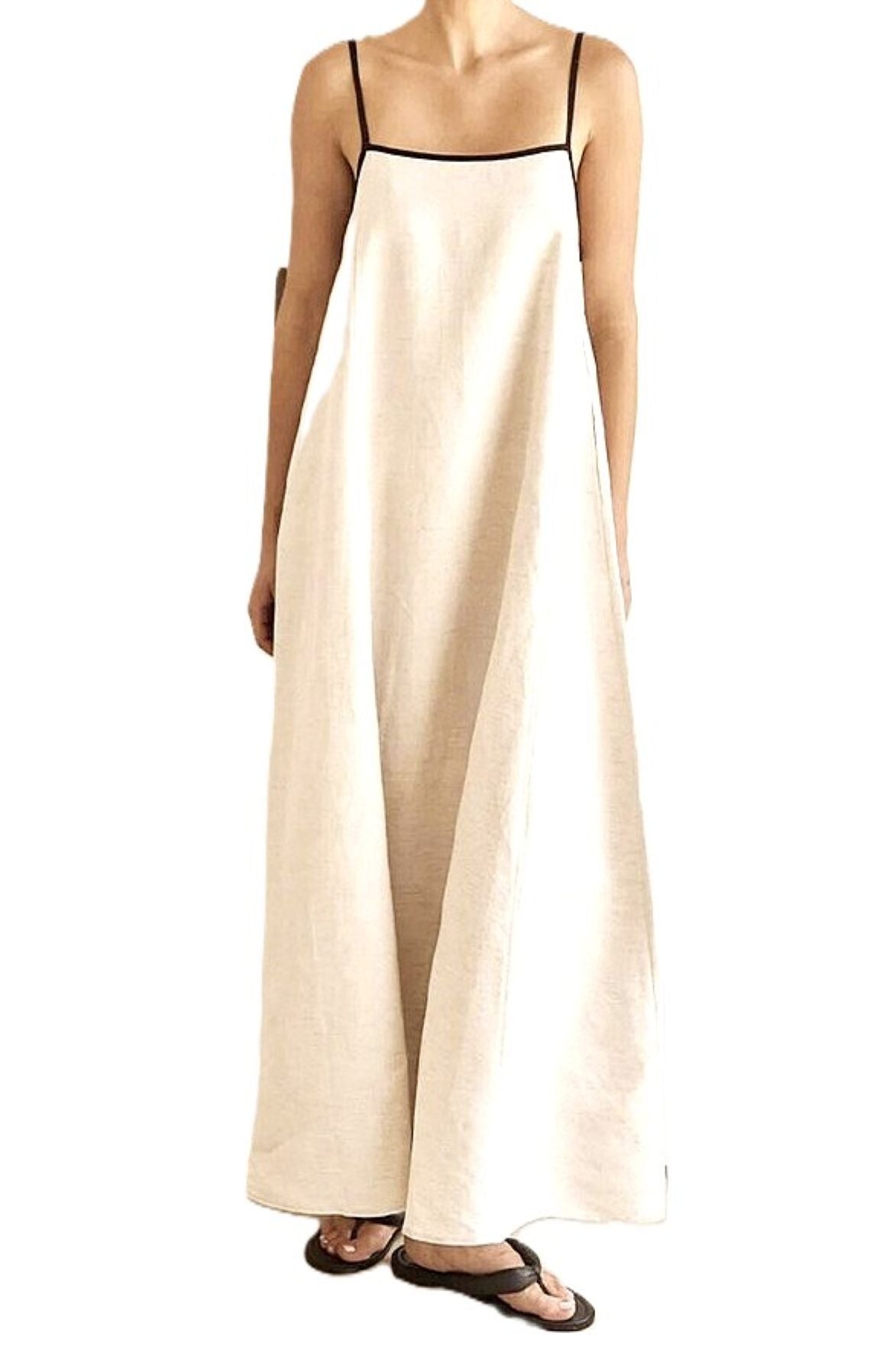 Midi Length Sun Dress Is Stylish And Casual With Black Piping  (Natural)