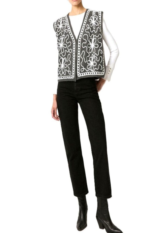 Designer Handmade Embroidered Vest Is Classic. (Anthracite)
