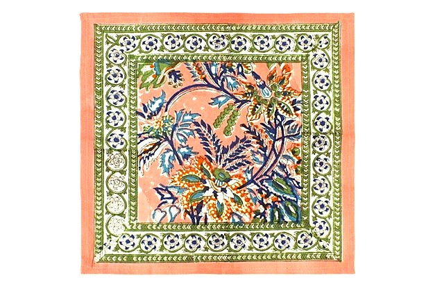Abstract Block Print Bordered Dinner Napkins Deliver Nature To Your Table. (Orange Olive)