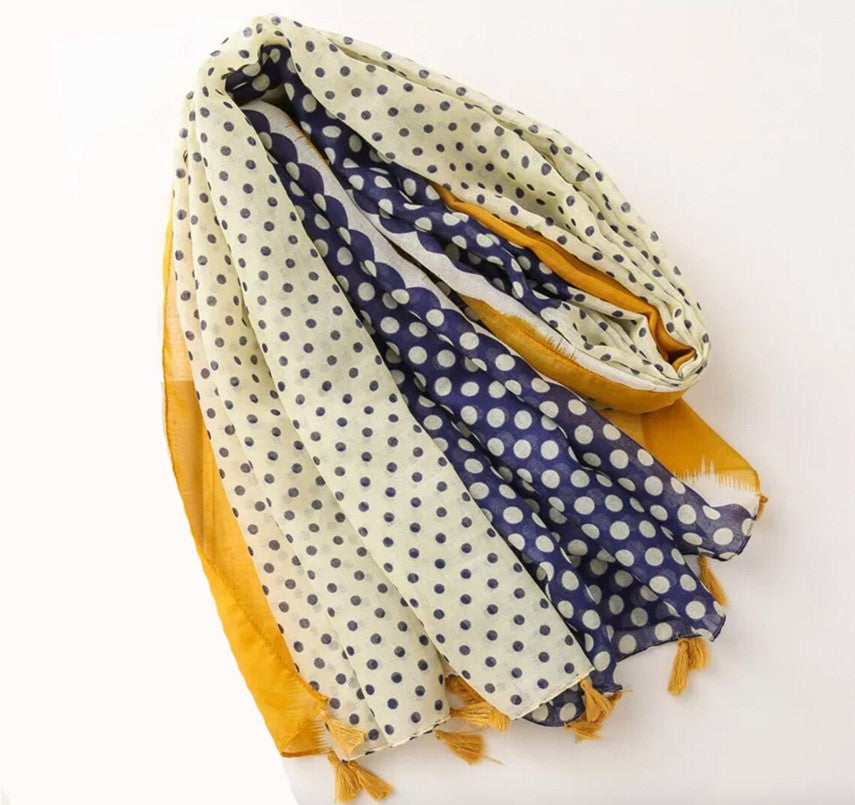 Modern Polka Dot Summer Scarves  (Yellow Navy)