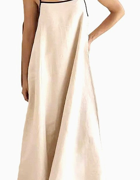 Midi Length Sun Dress Is Stylish And Casual With Black Piping  (Natural)