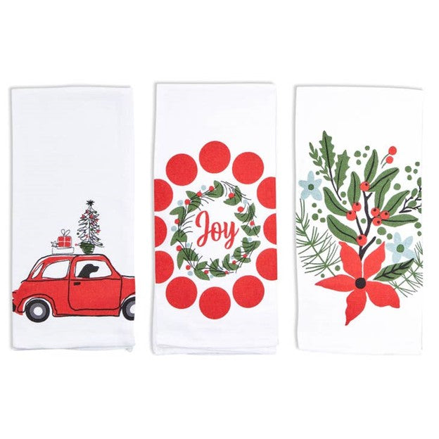 Christmas Nostalgia Cotton Kitchen Towels, Set of 3