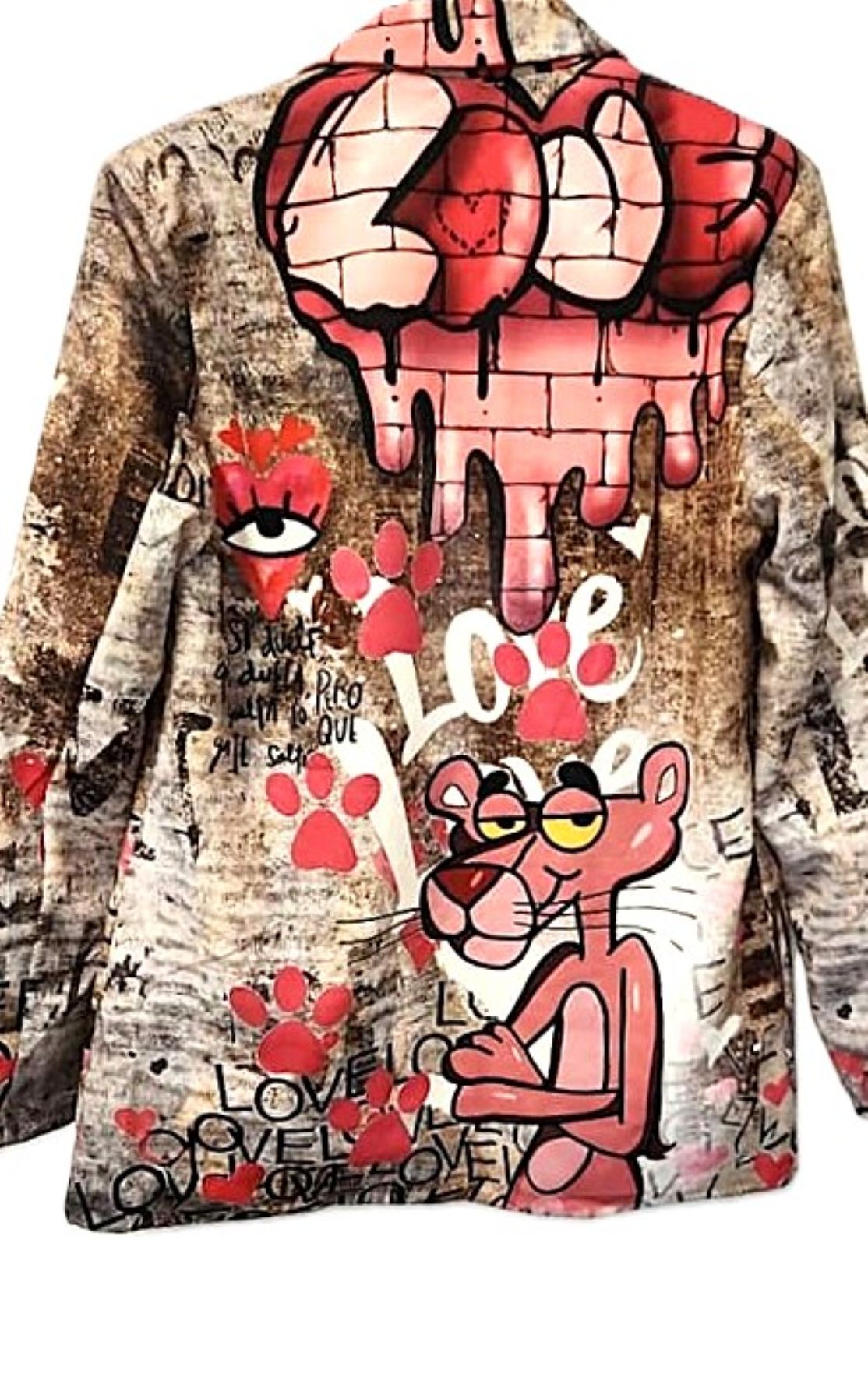 Blazer-One Size Graffiti Love Street-Art Print Blazer. Pink Panther Character.