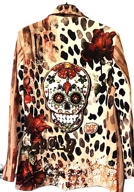 One Size Italian Bohemian Skull & Roses Print Blazer. Best Seller
