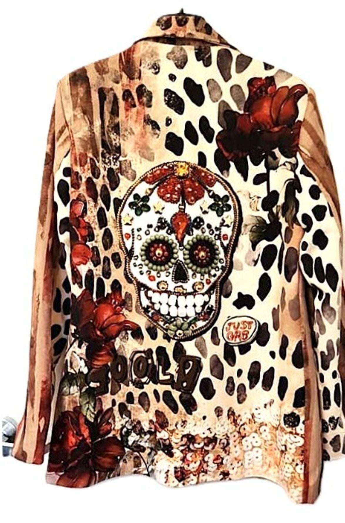 One Size Italian Bohemian Skull & Roses Print Blazer. Best Seller
