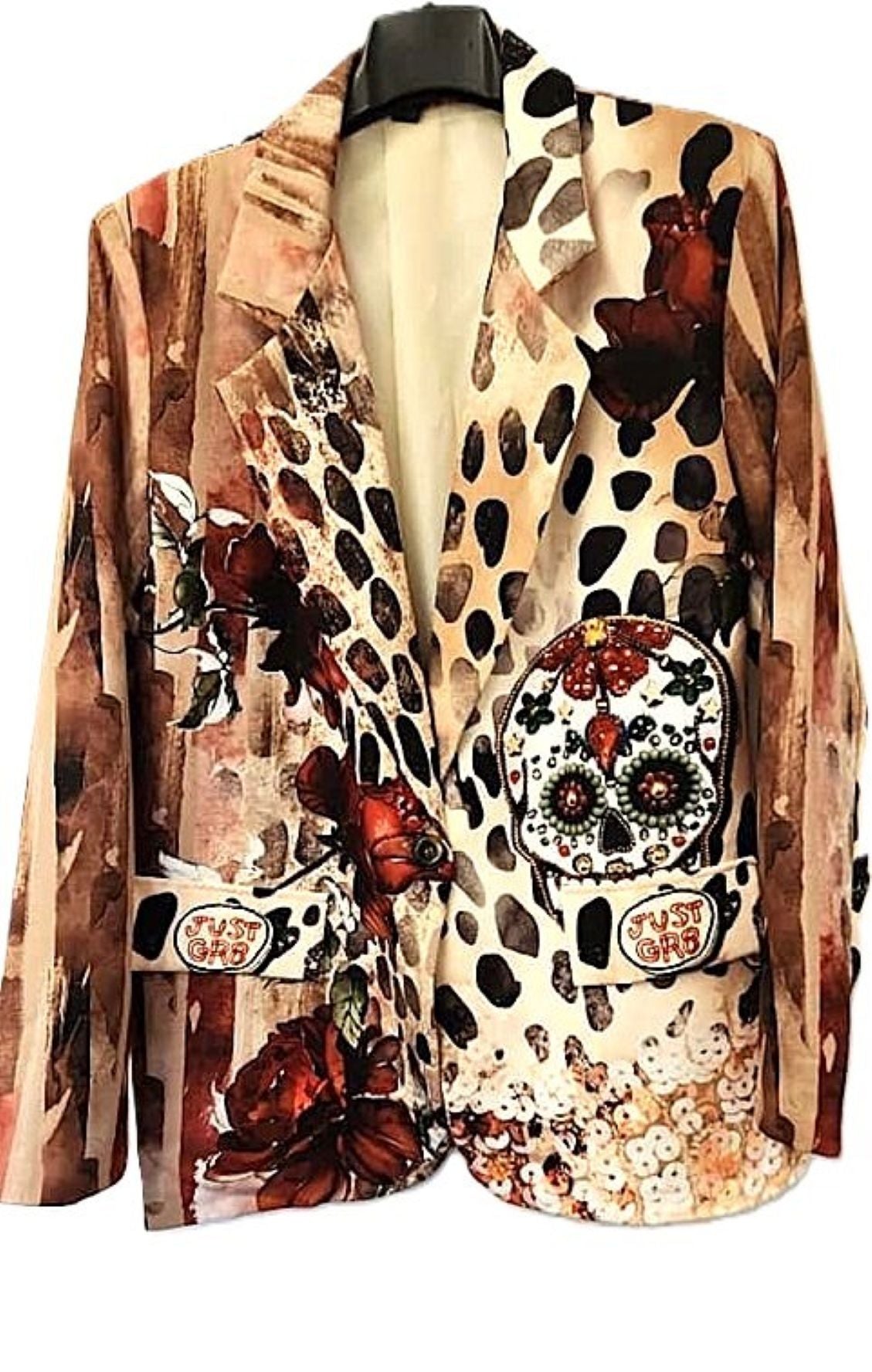 One Size Italian Bohemian Skull & Roses Print Blazer. Best Seller