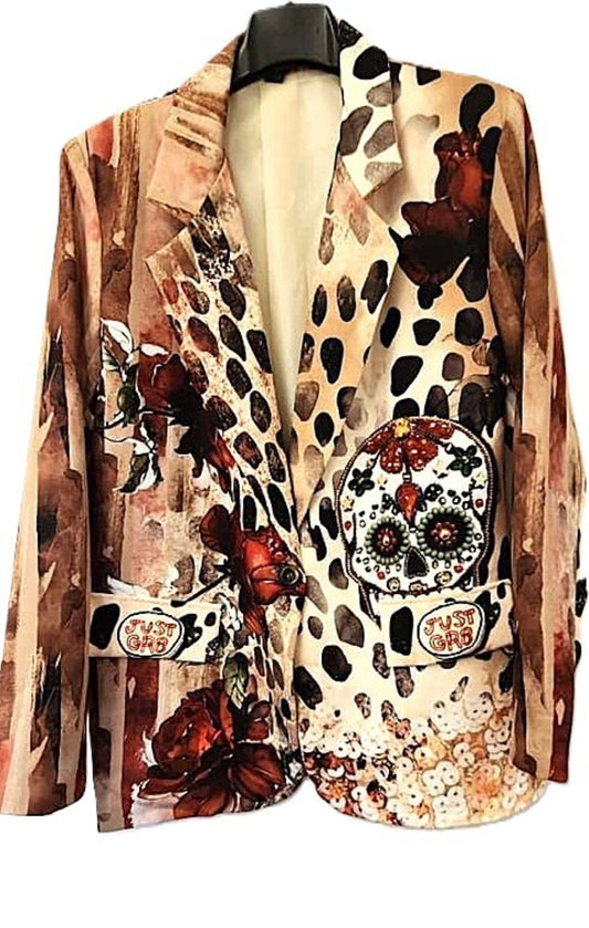 One Size Italian Bohemian Skull & Roses Print Blazer. Best Seller