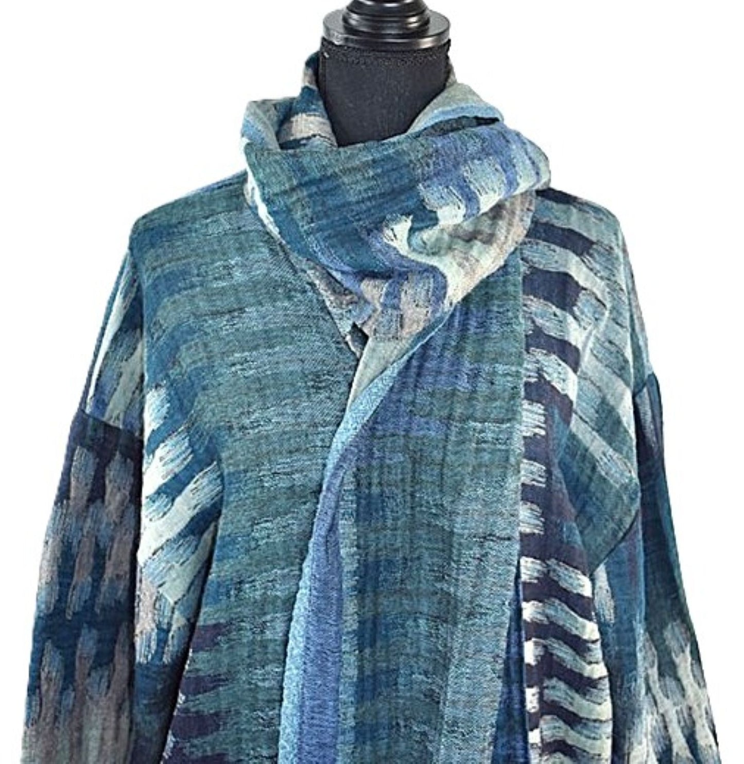 Artisan, Sweater Jacket Wrap Coat with Scarf (Blue)