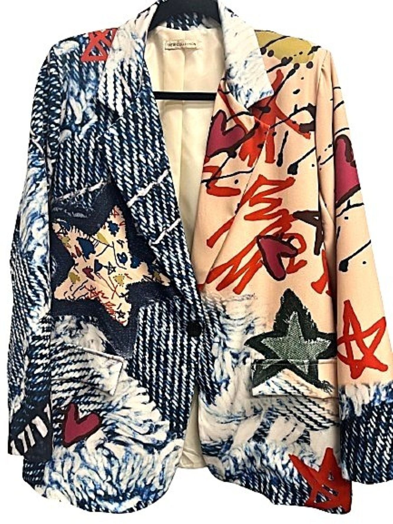 Contemporary One Size Italian Artistic Denim Graffiti Blazer. Trendy