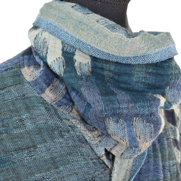 Artisan, Sweater Jacket Wrap Coat with Scarf (Blue)