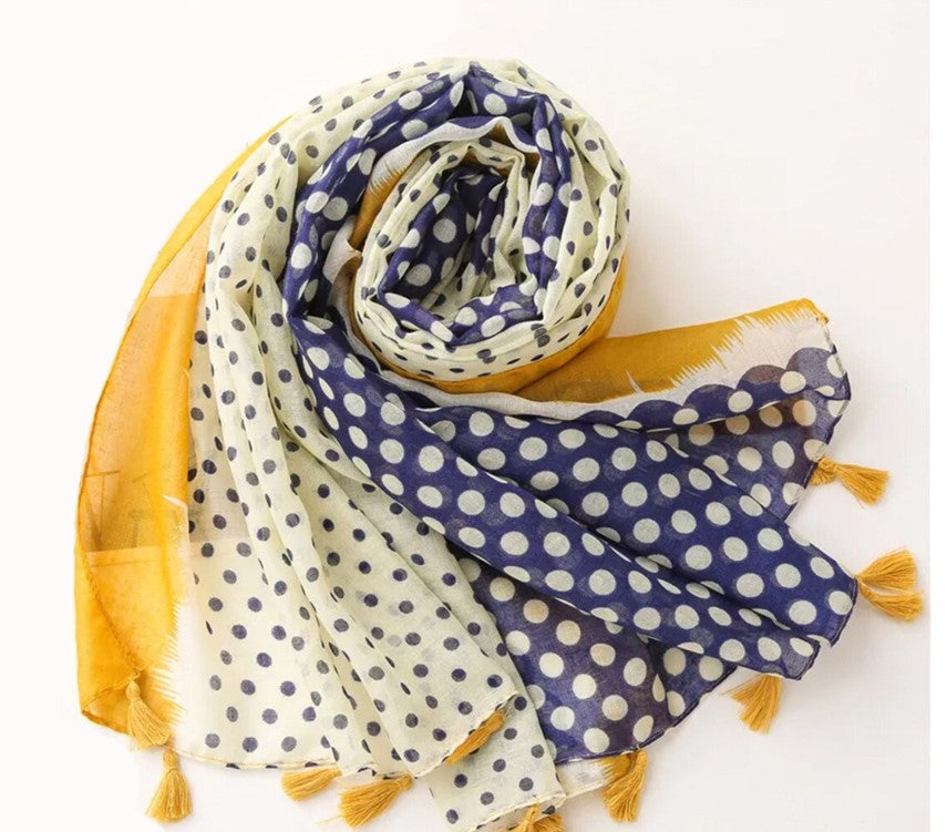 Modern Polka Dot Summer Scarves  (Yellow Navy)