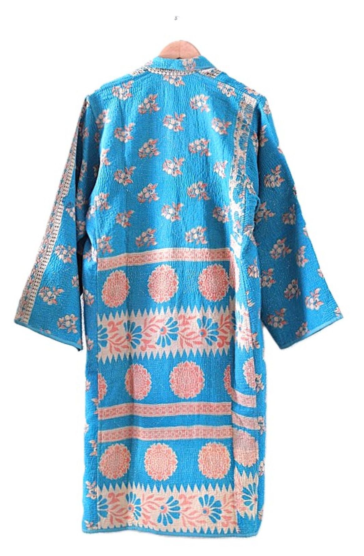 Jacket - Wearable Art,  Embroidered, Fully Reversible Boho Kimono: Handmade (Blue).