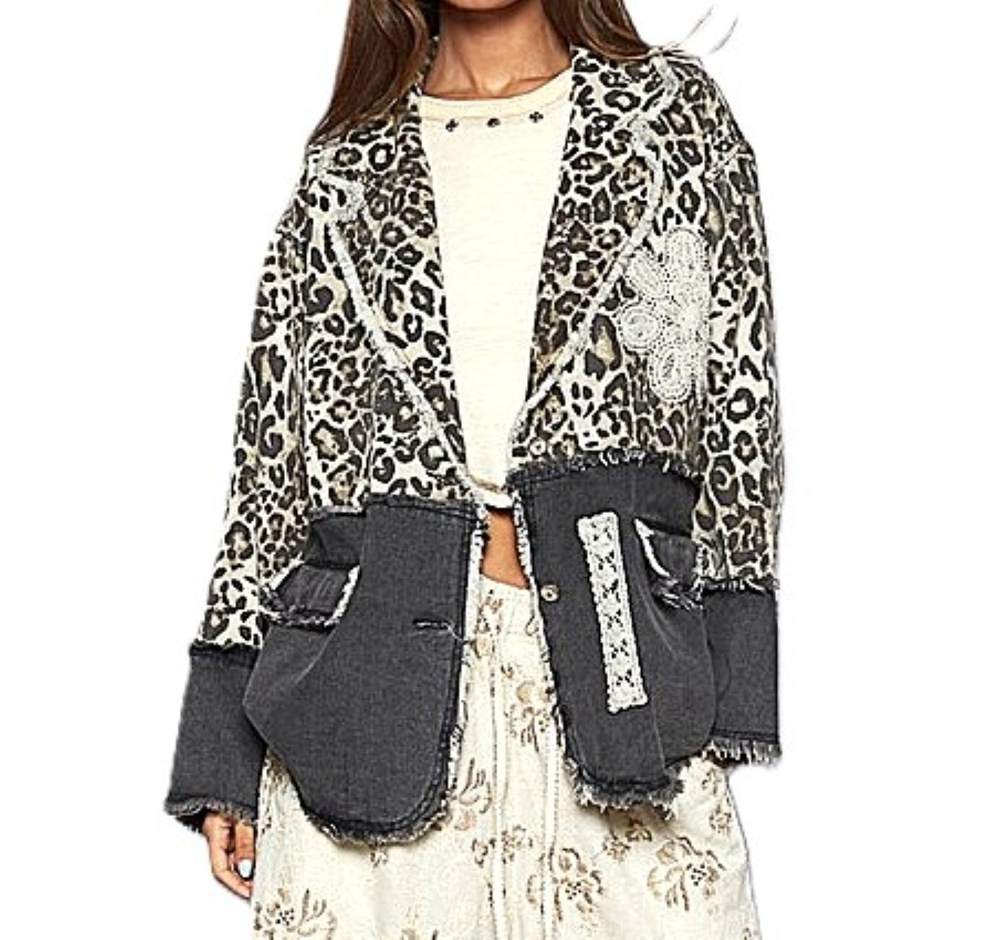 Long Sleeve Patchwork Camo Jacket With Woven Lace