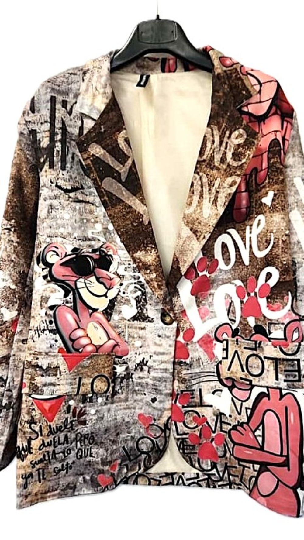 Blazer-One Size Graffiti Love Street-Art Print Blazer. Pink Panther Character.