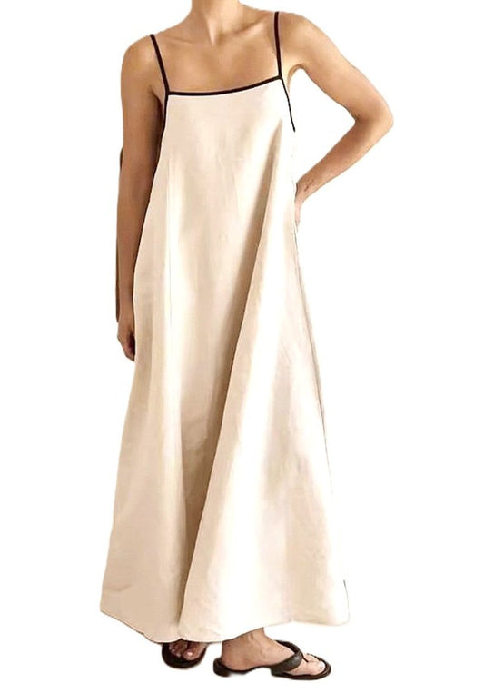 Midi Length Sun Dress Is Stylish And Casual With Black Piping  (Natural)