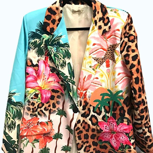 Blazer-Contemporary Italian Multi Floral Leopard Print Blazer