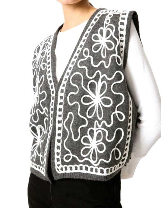 Designer Handmade Embroidered Vest Is Classic. (Anthracite)