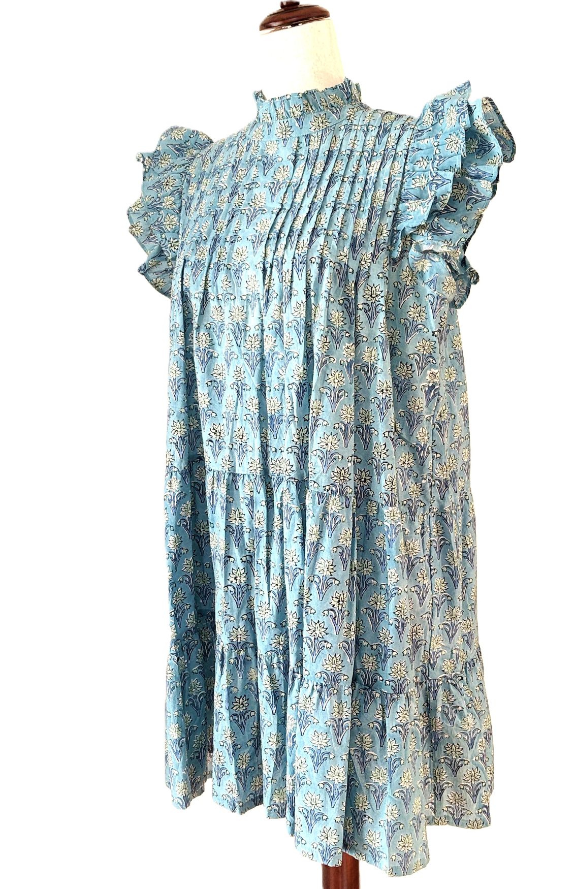 Dresses: Block Print With A Short Flutter Sleeve Is Smart. (Aqua)