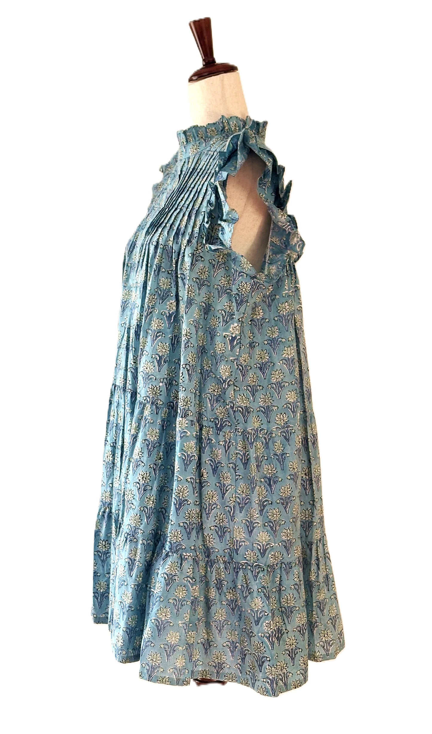 Dresses: Block Print With A Short Flutter Sleeve Is Smart. (Aqua)