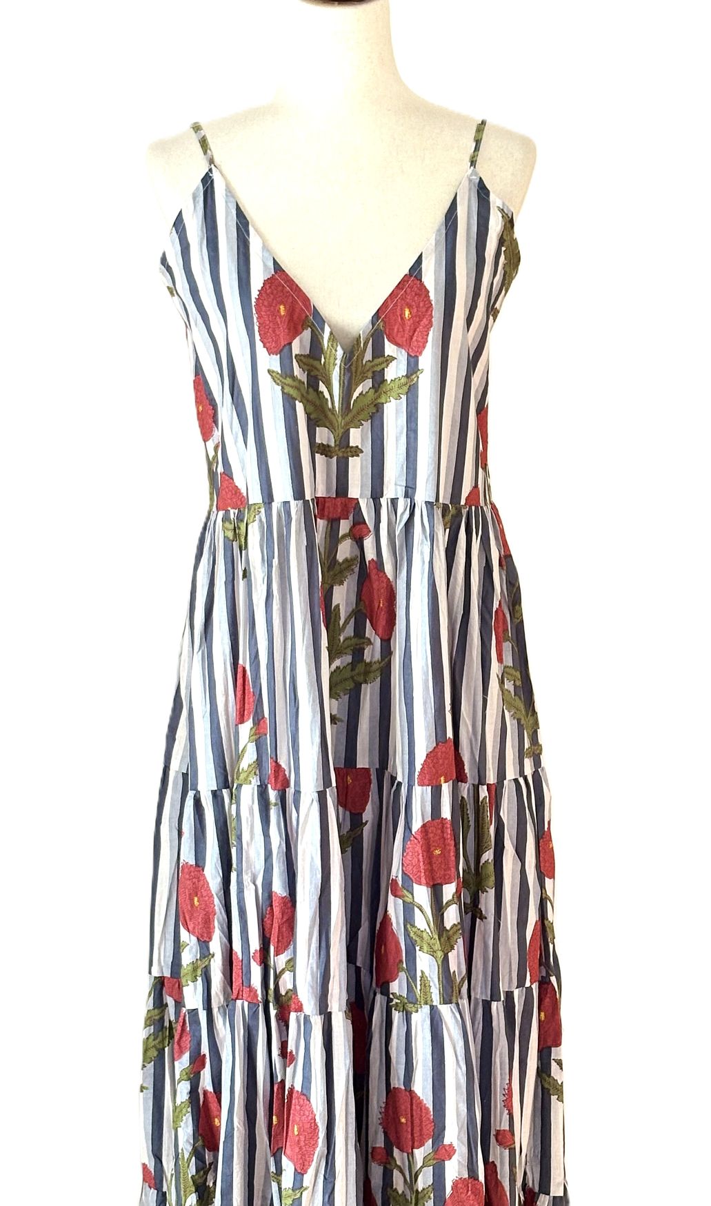 Dresses, Strappy Tiered Midi Length Floral On Stripe Is A Favorite