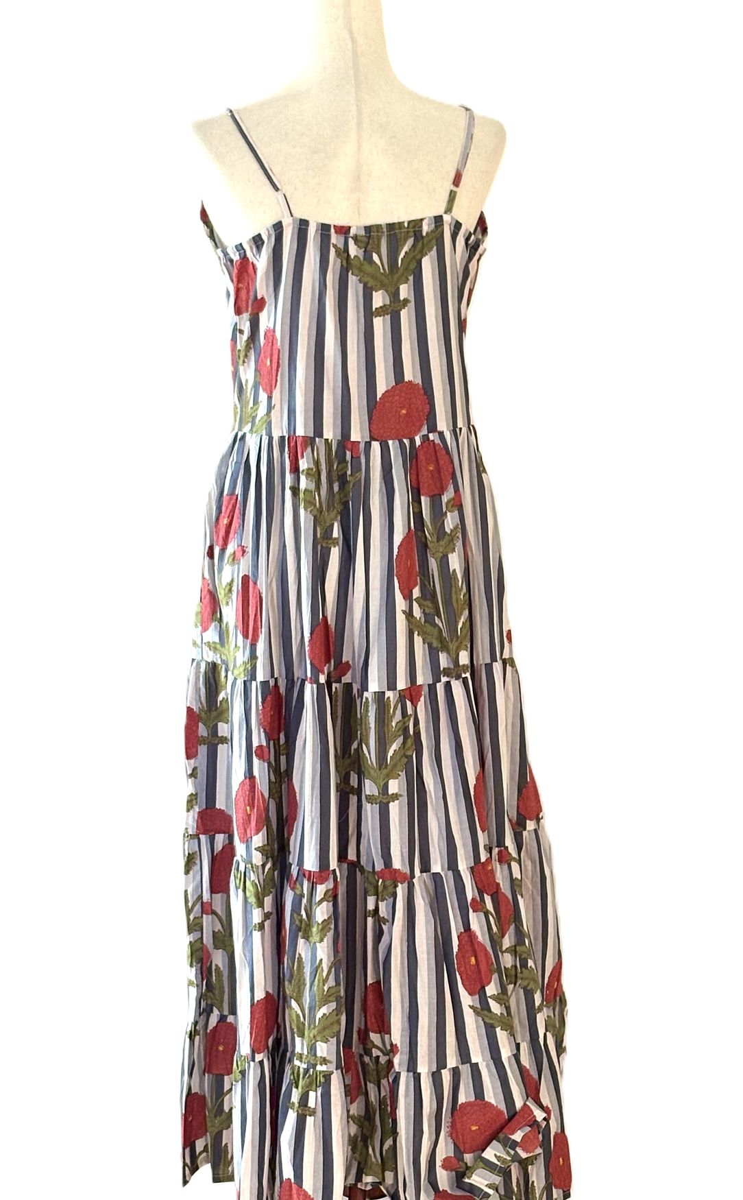 Dresses, Strappy Tiered Midi Length Floral On Stripe Is A Favorite