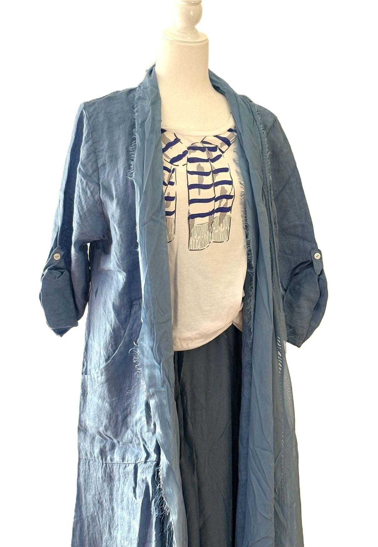 Jacket: Long Italian Linen and Silk Duster Jacket With Frayed Edges (7 Colors)