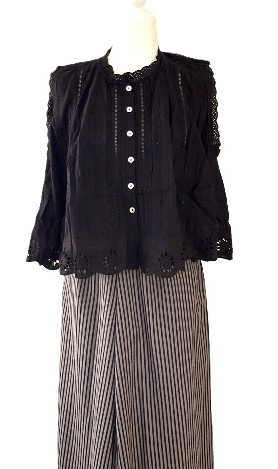 Pants. Relaxed Fit Casual Striped Wide-Leg (Navy or Black Stripe)