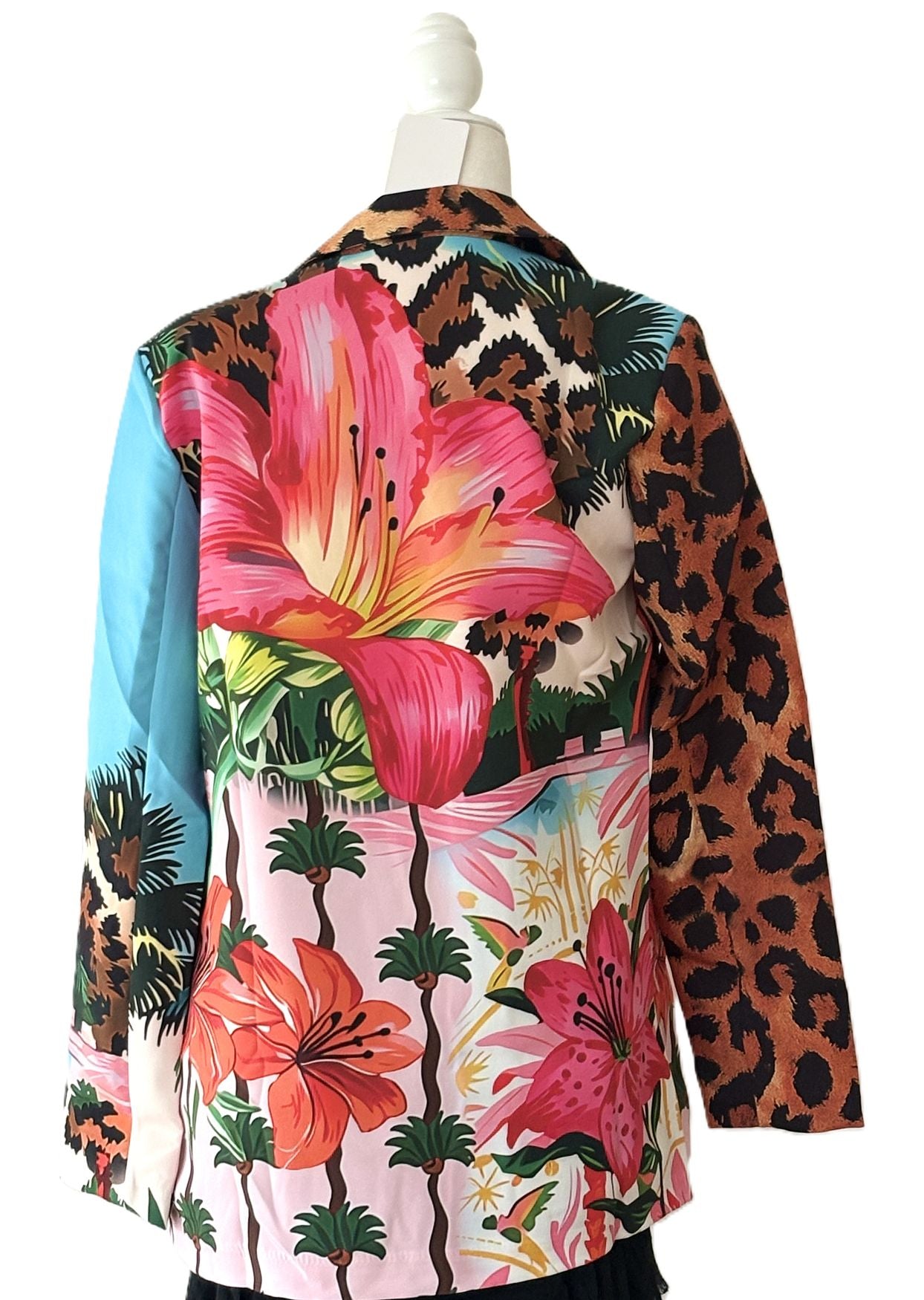 Contemporary Italian Blazer-One Size Multi Floral Leopard Print Blazer