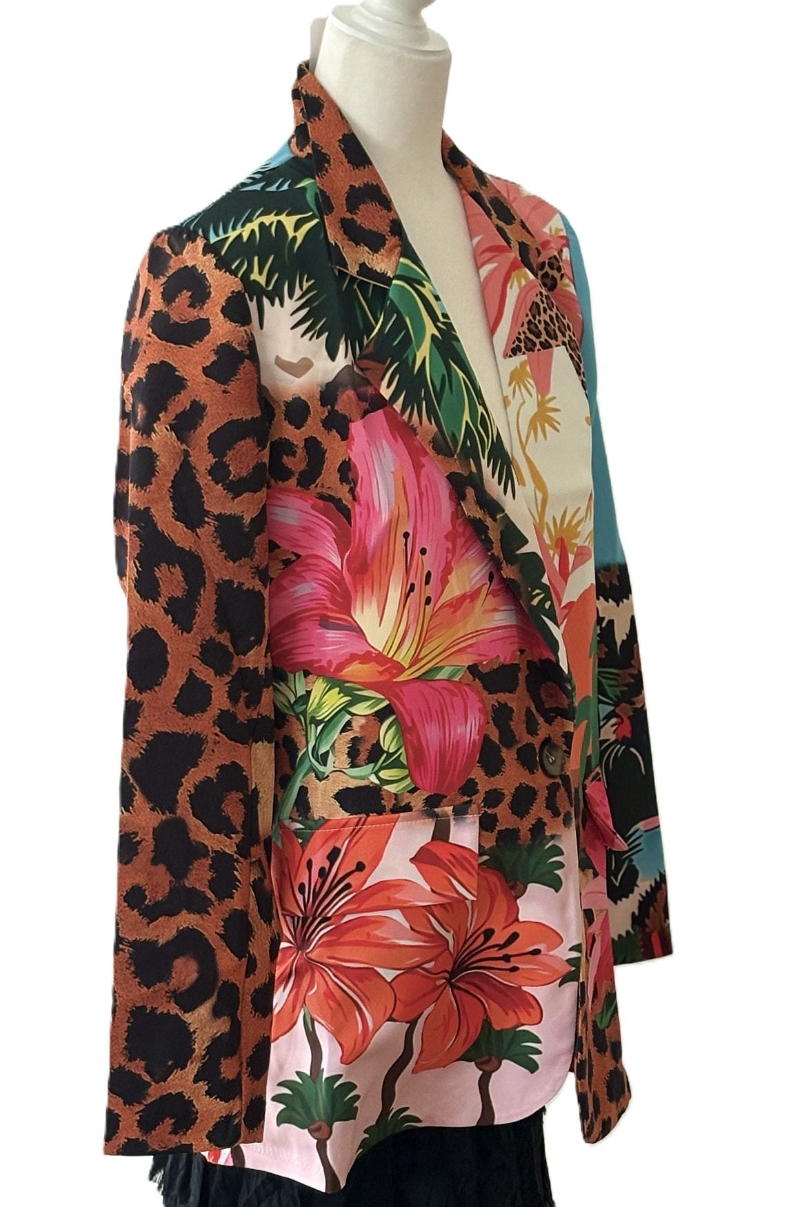 Contemporary Italian Blazer-One Size Multi Floral Leopard Print Blazer