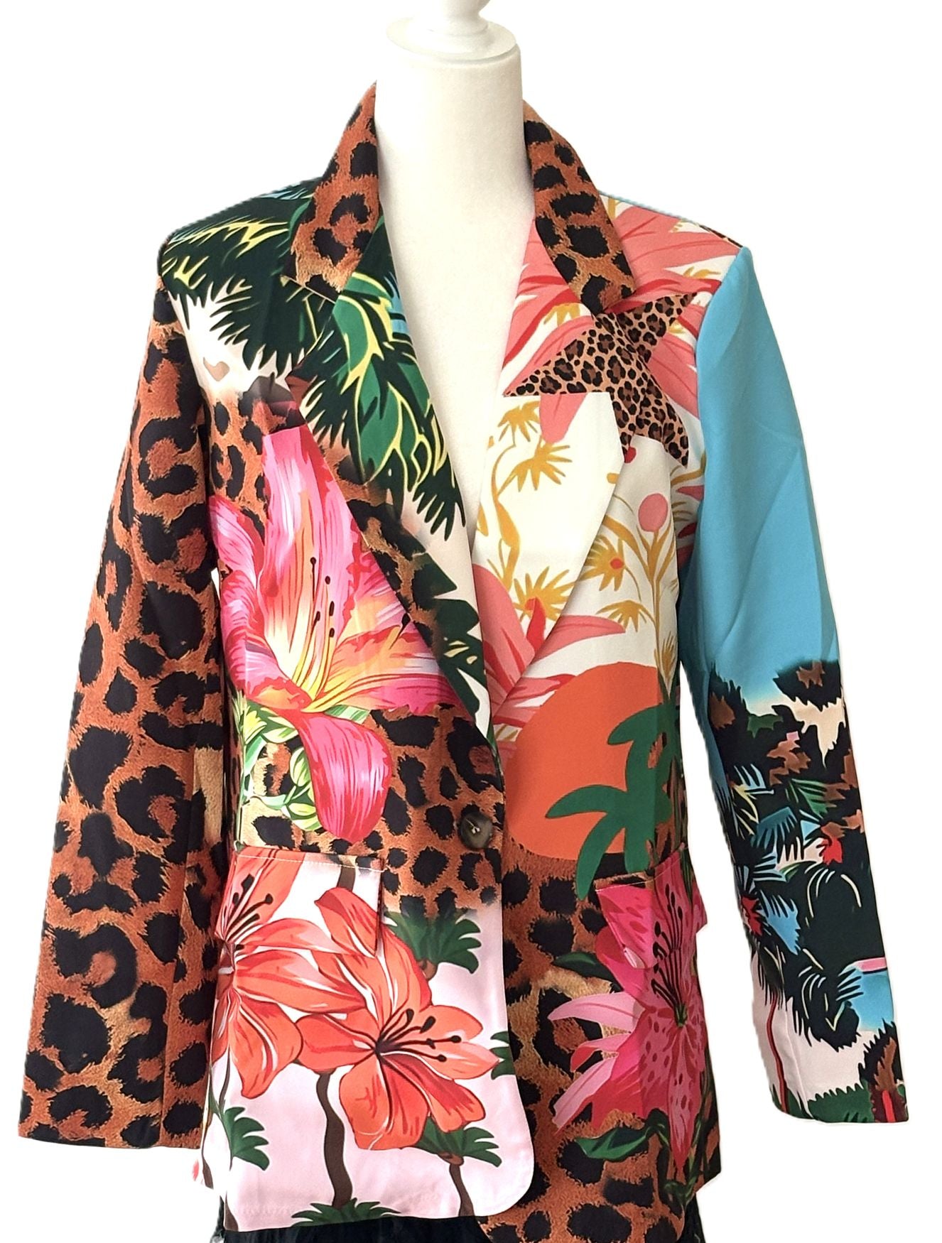 Contemporary Italian Blazer-One Size Multi Floral Leopard Print Blazer