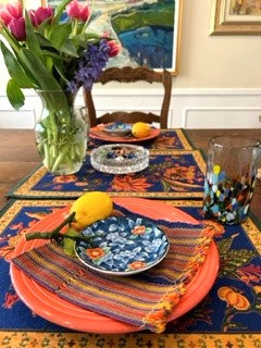 Set of 4 Hand Painted Designer Placemats (Floral Navy)